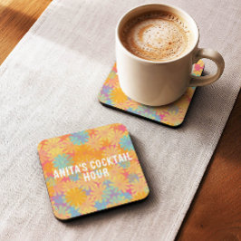 Trippy Hippie Psychedelisch Retro Bloemendesign Kartonnen Onderzetters
