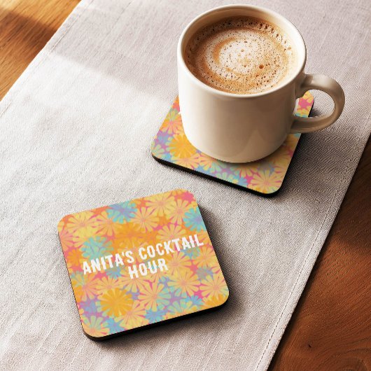 Trippy Hippie Psychedelisch Retro Bloemendesign Kartonnen Onderzetters
