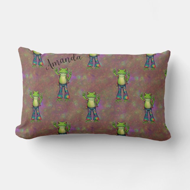 Trippy Hippie Psychedelische Kikker Vrede Retro Cu Kussen (Voorkant)