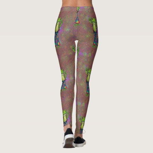 Trippy Hippie Psychedelische Kikker Vrede Retro Cu Leggings (Achterkant)