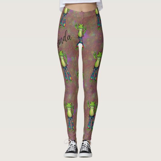 Trippy Hippie Psychedelische Kikker Vrede Retro Cu Leggings (Voorkant)