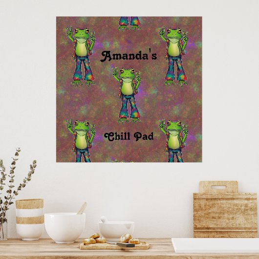 Trippy Hippie Psychedelische Kikker Vrede Retro Cu Poster (Keuken)