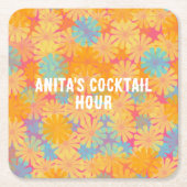 Trippy Hippie Psychedelische Retro Bloemen Ontwerp Kartonnen Onderzetters (Voorkant)