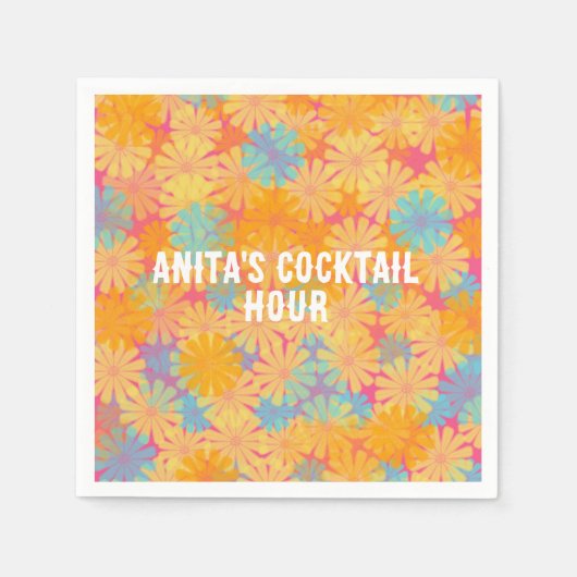 Trippy Hippie Psychedelische Retro Bloemen Ontwerp Servet (Voorkant)