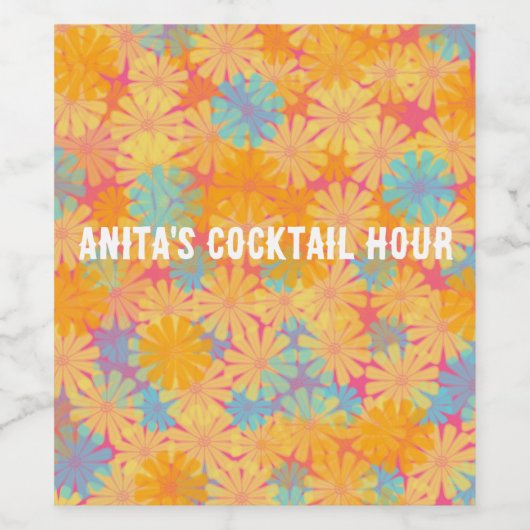 Trippy Hippie Psychedelische Retro Bloemen Ontwerp Wijn Etiket (Enkel label)