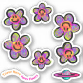 Trippy Hippy Happy Flowers Stickers (Voorkant)