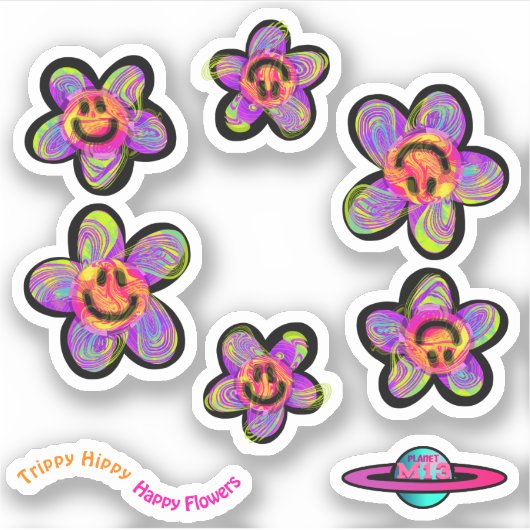 Trippy Hippy Happy Flowers Stickers (Voorkant)