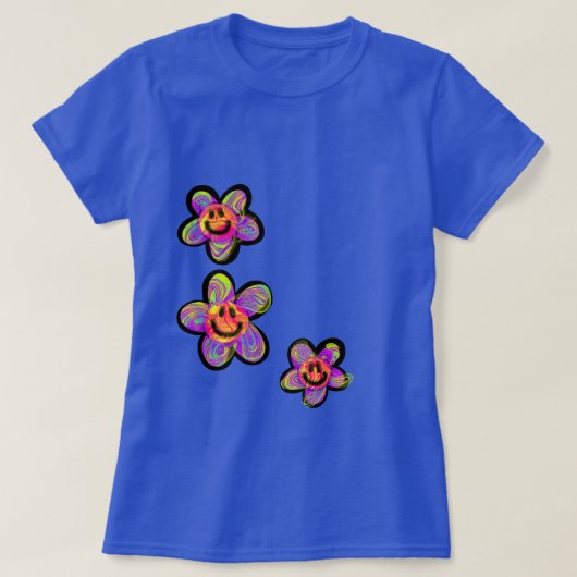 Trippy Hippy Happy Smile Daisy Flowers T-shirt (Design voorkant)