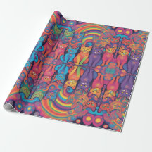 Trippy Hippy Katten Levendige Kleur Psychedelic