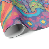 Trippy Hippy Katten Levendige Kleur Psychedelic Cadeaupapier (Rol Hoek)