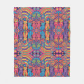 Trippy Hippy Katten Levendige Kleur Psychedelic Fleece Deken (Voorkant)