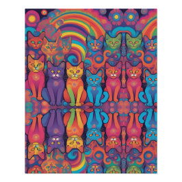 Trippy Hippy Katten Levendige Kleur Psychedelic Perfect Poster
