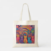 Trippy Hippy Katten Levendige Kleur Psychedelic Tote Bag (Achterkant)