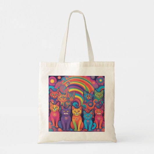 Trippy Hippy Katten Levendige Kleur Psychedelic Tote Bag (Achterkant)