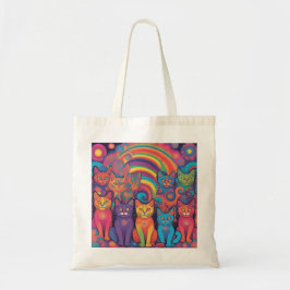 Trippy Hippy Katten Levendige Kleur Psychedelic Tote Bag