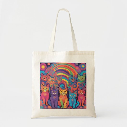 Trippy Hippy Katten Levendige Kleur Psychedelic Tote Bag (Voorkant)
