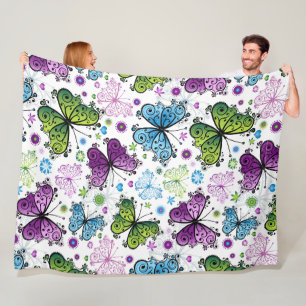 Trippy Hippy Retro Butterfly Fleece Deken
