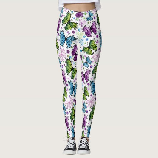Trippy Hippy Retro Butterfly Leggings (Voorkant)