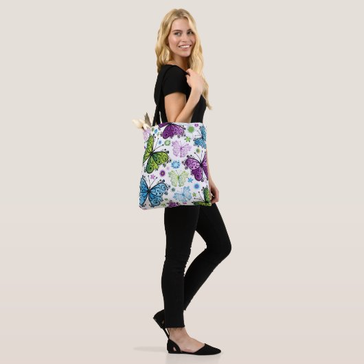 Trippy Hippy Retro Butterfly Tote Bag (Op model)