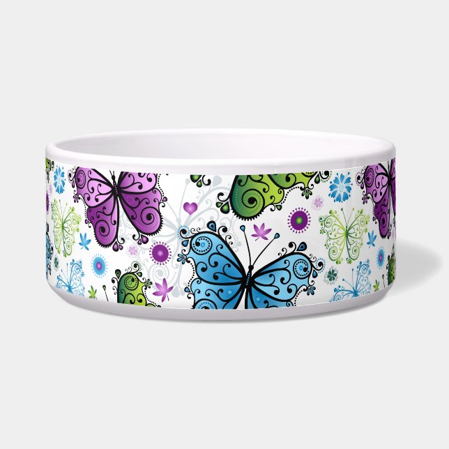 Trippy Hippy Retro Butterfly Voerbakje (Voorkant)