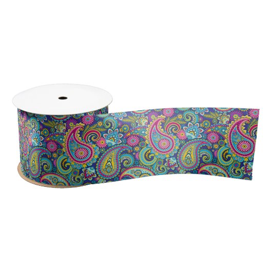 Trippy Hippy Retro Paisley Satijnen Lint (Spoel)