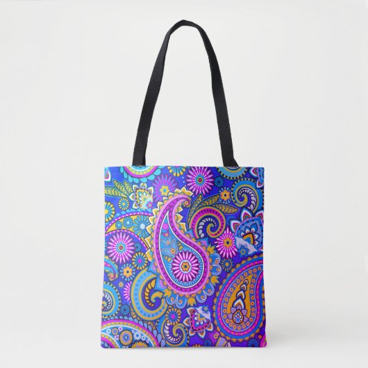 Trippy Hippy Retro Paisley Tote Bag (Voorkant)