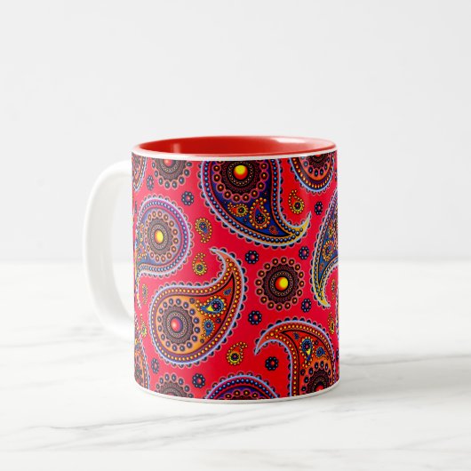 Trippy Hippy Retro Paisley Two-Tone Coffee Mok (Voorkant links)