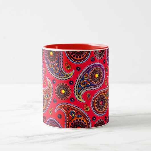 Trippy Hippy Retro Paisley Two-Tone Coffee Mok (Center)