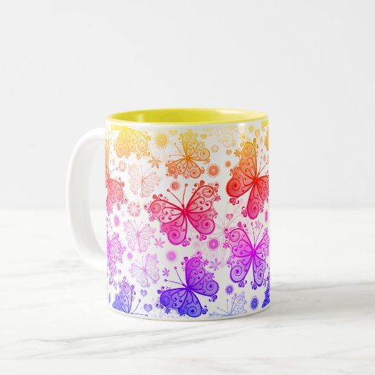 Trippy Hippy Retro Paisley Two-Tone Coffee Mok (Voorkant links)