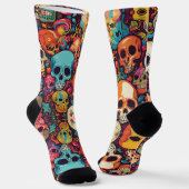 Trippy Hippy Schedel Kleurrijk Patroon Psychedelis Sokken (Gebogen)