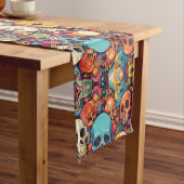 Trippy Hippy Schedel Kleurrijke Patroon Psychedeli Korte Tafelloper (Voorbeeld)