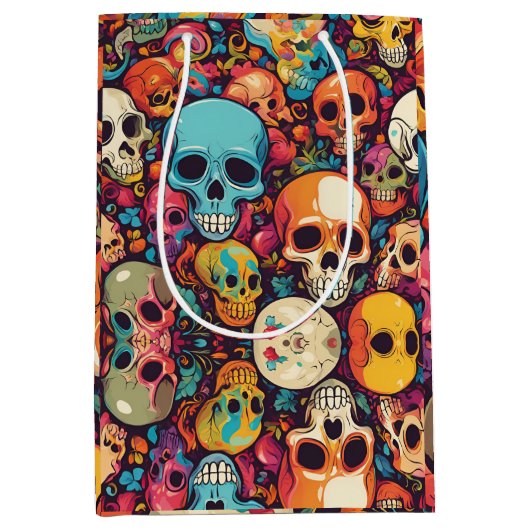 Trippy Hippy Schedel Kleurrijke Patroon Psychedeli Medium Cadeauzakje (Voorkant)