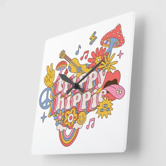 Trippy Hippy Vierkante Klok (Hoek)