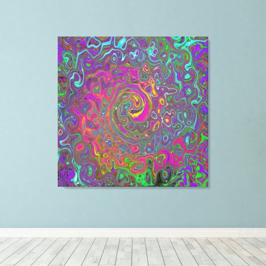 Trippy Hot Pink Abstract Retro Liquid Swirl Canvas Afdruk (Insitu (Houten vloer))