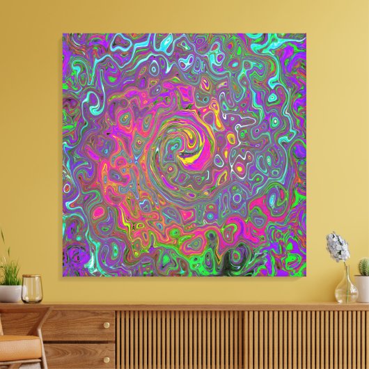 Trippy Hot Pink Abstract Retro Liquid Swirl Canvas Afdruk (Insitu (Woonkamer))