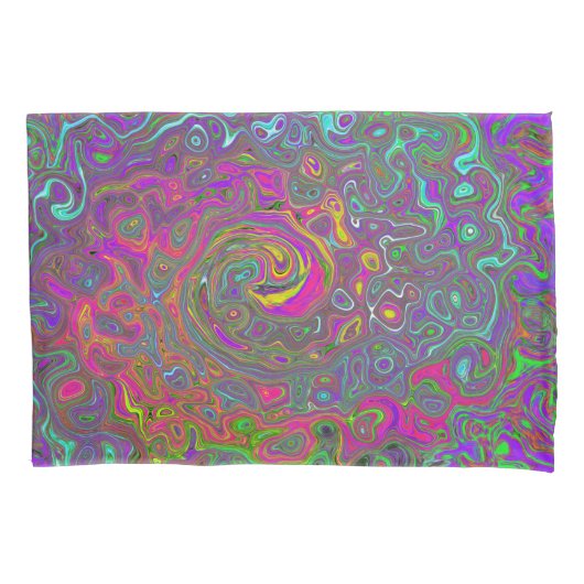 Trippy Hot Pink Abstract Retro Liquid Swirl Kussensloop (Voorkant)