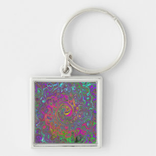 Trippy Hot Pink Abstract Retro Liquid Swirl Sleutelhanger