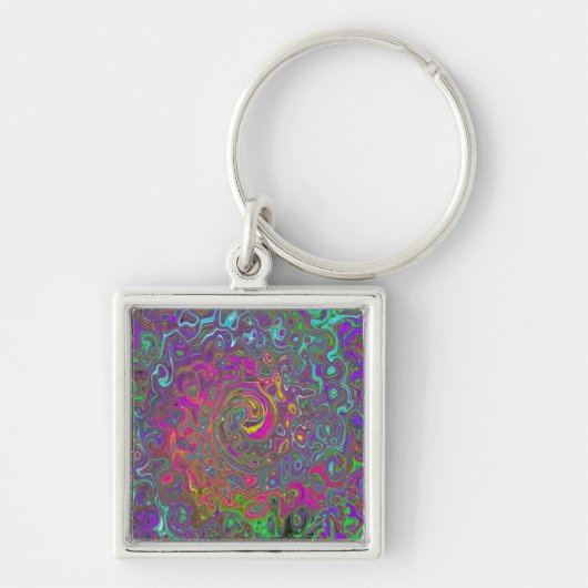 Trippy Hot Pink Abstract Retro Liquid Swirl Sleutelhanger (Voorkant)