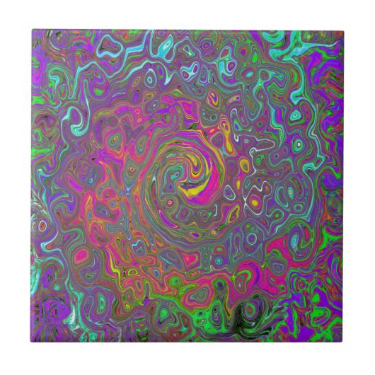 Trippy Hot Pink Abstract Retro Liquid Swirl Tegeltje (Voorkant)