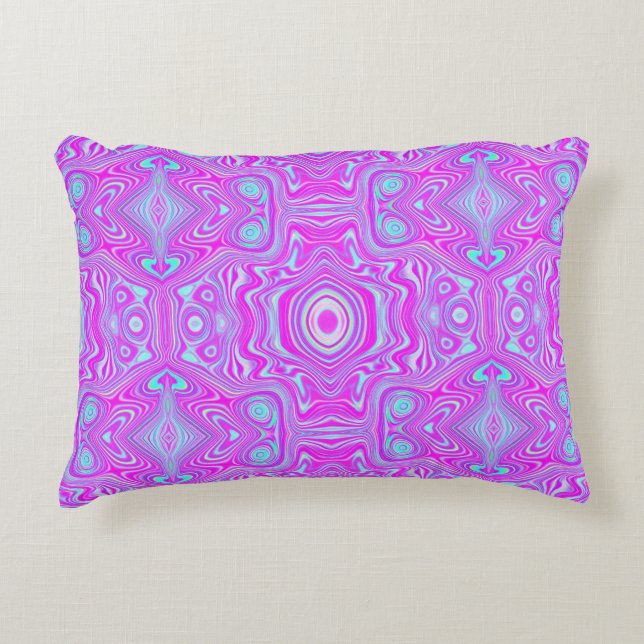 Trippy Hot Pink en Aqua Blue Abstract Patroon Accent Kussen (Voorkant)