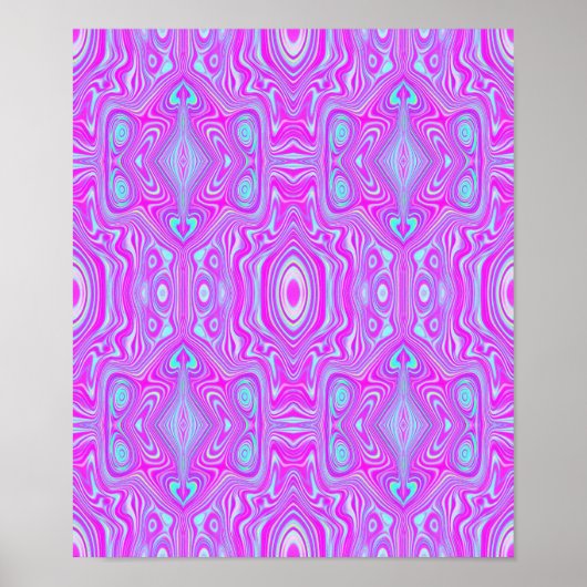 Trippy Hot Pink en Aqua Blue Abstract Patroon Poster (Voorkant)