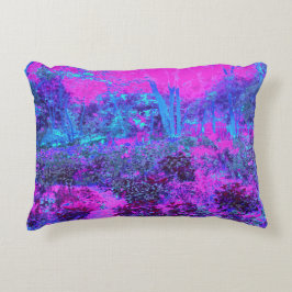 Trippy Hot Pink en Blue Impressionistic Landscape Accent Kussen
