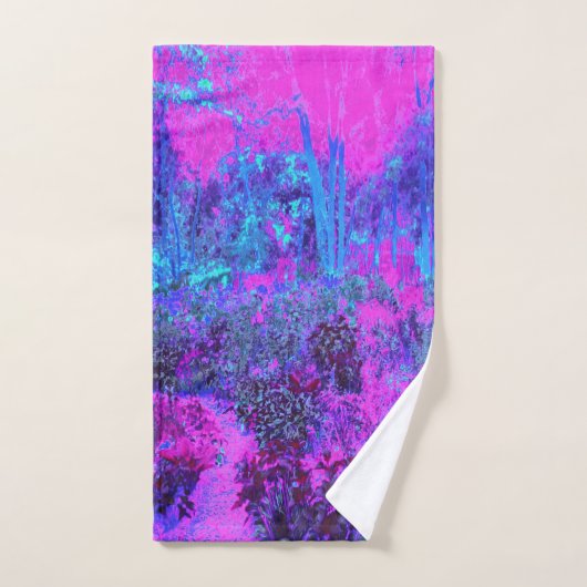 Trippy Hot Pink en Blue Impressionistic Landscape Bad Handdoek (Handdoek)