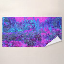 Trippy Hot Pink en Blue Impressionistic Landscape Bad Handdoek