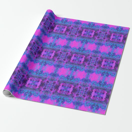 Trippy Hot Pink en Blue Impressionistic Landscape Cadeaupapier (Uitgerold)