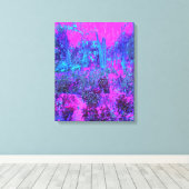Trippy Hot Pink en Blue Impressionistic Landscape Canvas Afdruk (Insitu (Houten vloer))