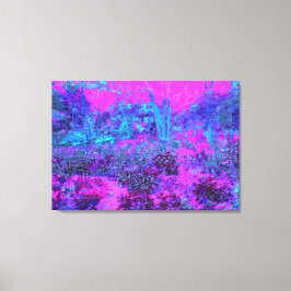 Trippy Hot Pink en Blue Impressionistic Landscape Canvas Afdruk