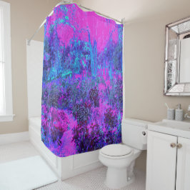 Trippy Hot Pink en Blue Impressionistic Landscape Douchegordijn