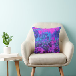 Trippy Hot Pink en Blue Impressionistic Landscape Kussen