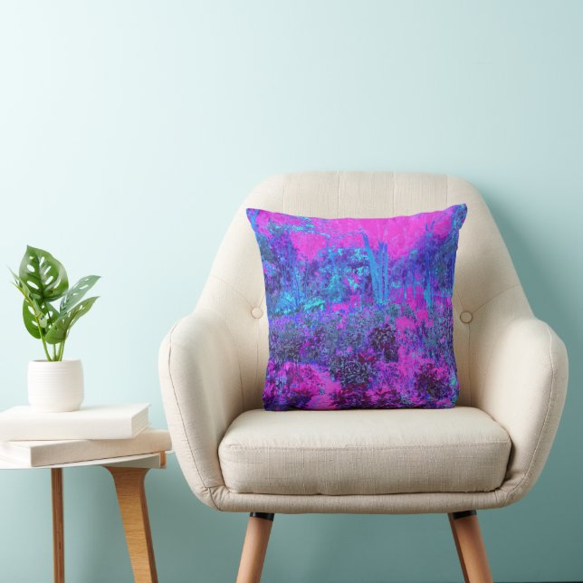 Trippy Hot Pink en Blue Impressionistic Landscape Kussen (Stoel)